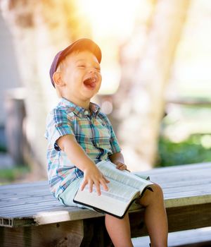 A young boy reading